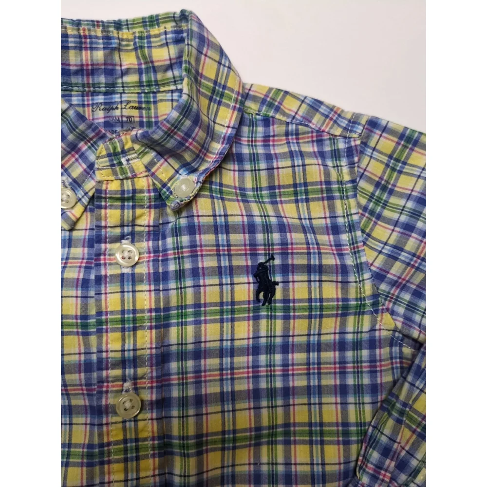 Ralph Lauren Baby Boys Plaid Button Up Long Sleeve Size 6 M Blue Green Yellow